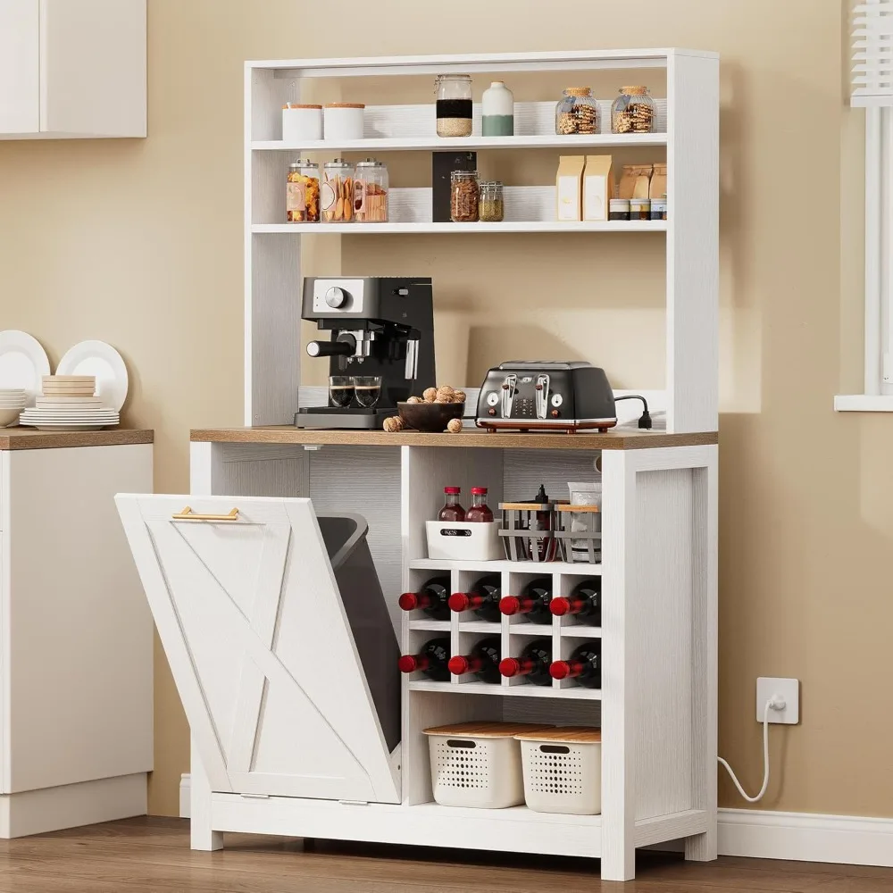 Bakers Rack Microwave Stand Cabinet with Trash Can Bin Cabinet and Wine Storage Rack, 6-Tiers Farmhouse Kitchen Tall Thickened
Bakers Rack Microwave Stand Cabinet with Trash Can Bin Cabinet and Wine Storage Rack, 6-Tiers Farmhouse Kitchen Tall Thickened