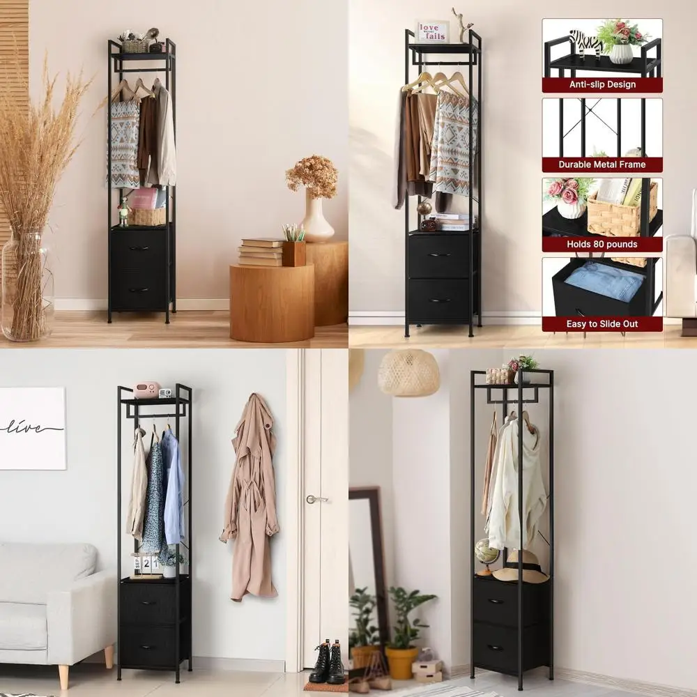Трехуровневая усиленная вешалка для одежды с тканевыми ящиками и полками для хранения, отдельно стоящая, для спальни, прихожей или гостиной - черная
Трехуровневая усиленная вешалка для одежды с тканевыми ящиками и полками для хранения, отдельно стоящая, для спальни, прихожей или гостиной - черная