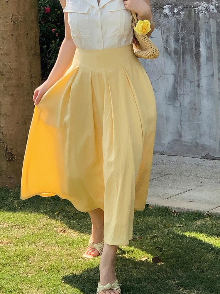 Summer Vintage Yellow Midi Skirt Women's High Waist A-Line Skirt Umbrella Skirt Nylon Fabric Other 85% Polyester 15%
Summer Vintage Yellow Midi Skirt Women's High Waist A-Line Skirt Umbrella Skirt Nylon Fabric Other 85% Polyester 15%