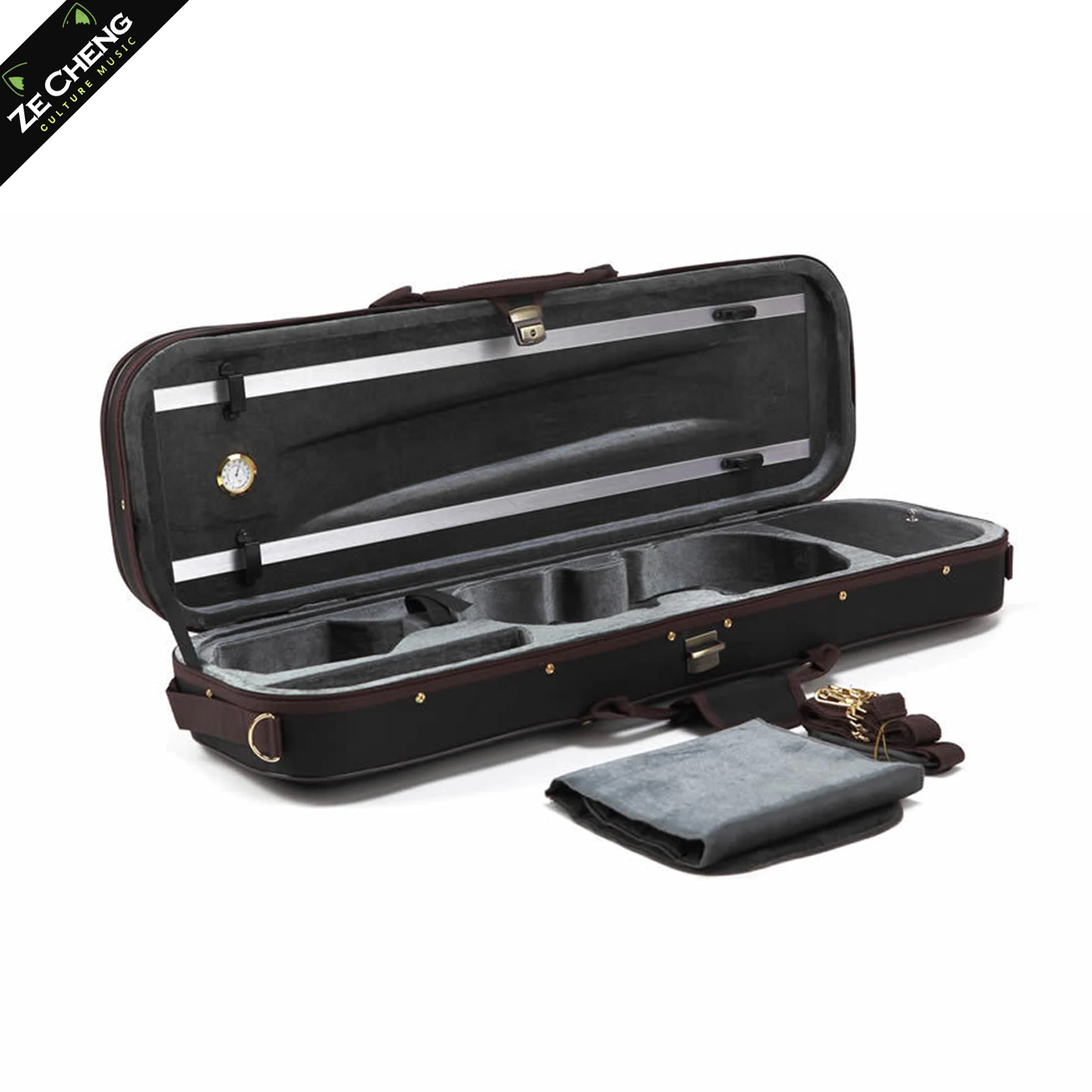 Coffee-Colored Oxford Cloth Gold Velvet Classy Rectangular Violin Box 4/4 3/4 1/2 1/4 1/8 Violin Box with Hygrometer
Coffee-Colored Oxford Cloth Gold Velvet Classy Rectangular Violin Box 4/4 3/4 1/2 1/4 1/8 Violin Box with Hygrometer