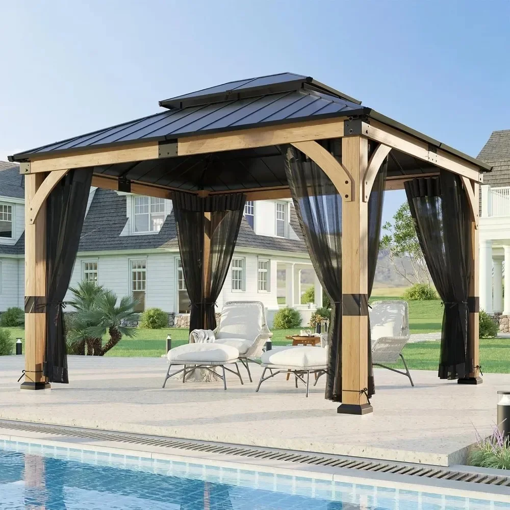 10X 12 FT Permanent Wood Gazebo with Nettings, Hardtop Gazebo with Galvanized Steel Double Roof, Heavy Duty Pavilion for Patio
10X 12 FT Permanent Wood Gazebo with Nettings, Hardtop Gazebo with Galvanized Steel Double Roof, Heavy Duty Pavilion for Patio