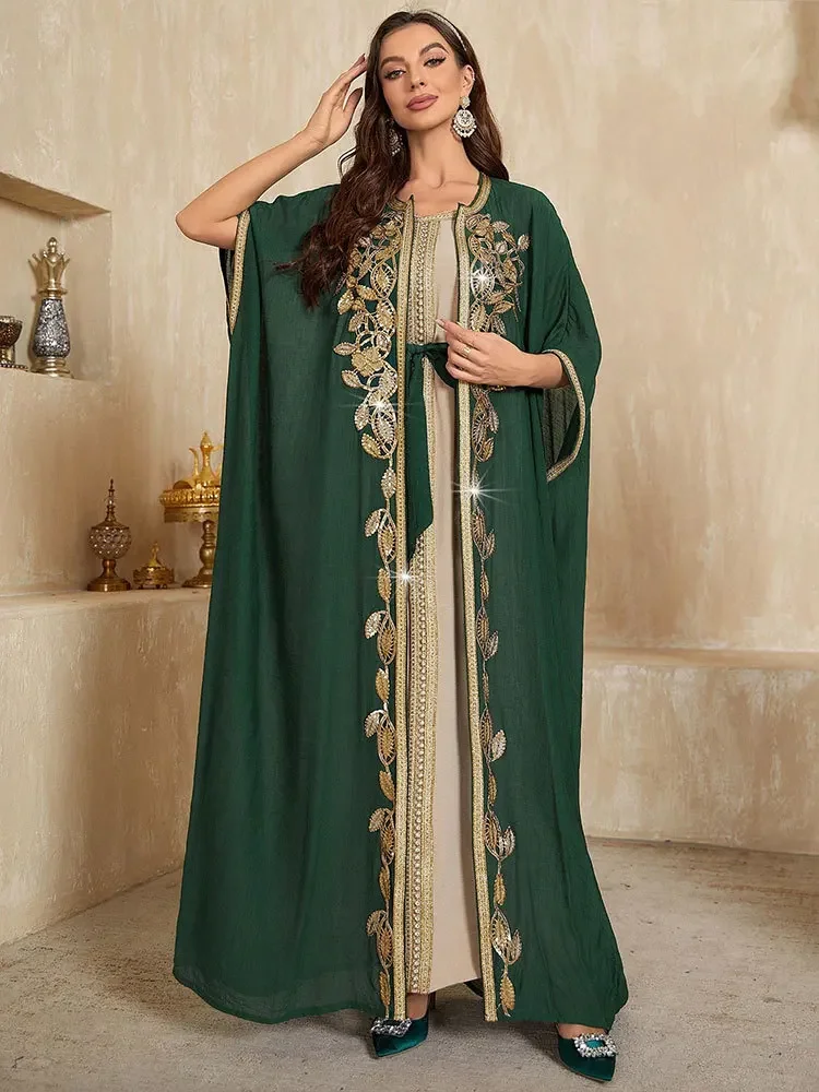 Muslim Party Dress for Women Abaya with Inner Dress 2 Piece Set Kaftan Jalabiya Eid Djellaba Ramadan Robe Caftan Vestidos Largos
Muslim Party Dress for Women Abaya with Inner Dress 2 Piece Set Kaftan Jalabiya Eid Djellaba Ramadan Robe Caftan Vestidos Largos