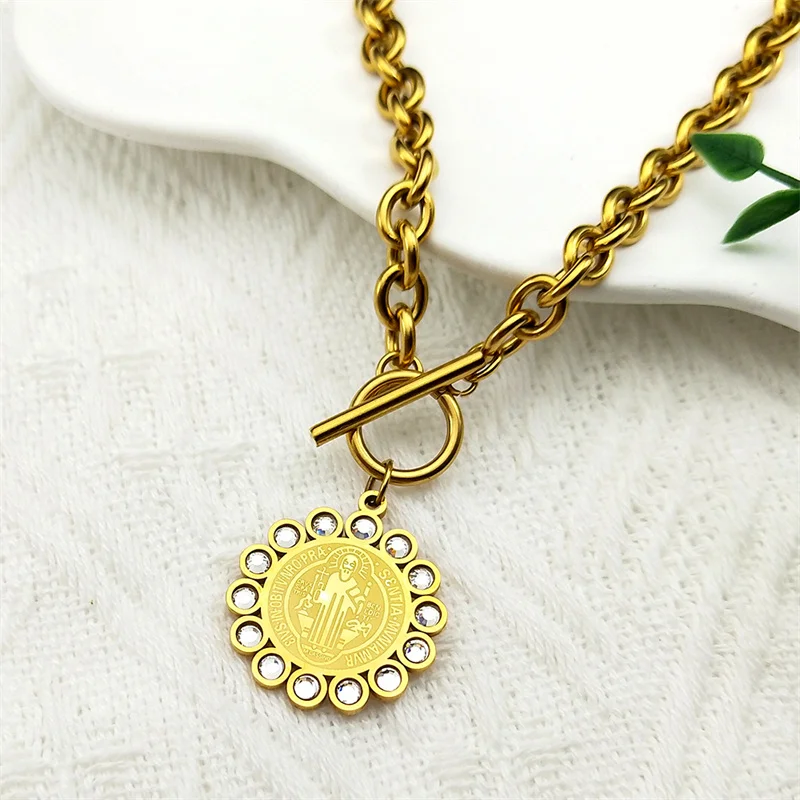 Catholic Rhinestone Saint Benedict Medal Necklace Bracelet Set Women Men Stainless Steel Gold Color San Benito Jewelry
Catholic Rhinestone Saint Benedict Medal Necklace Bracelet Set Women Men Stainless Steel Gold Color San Benito Jewelry 