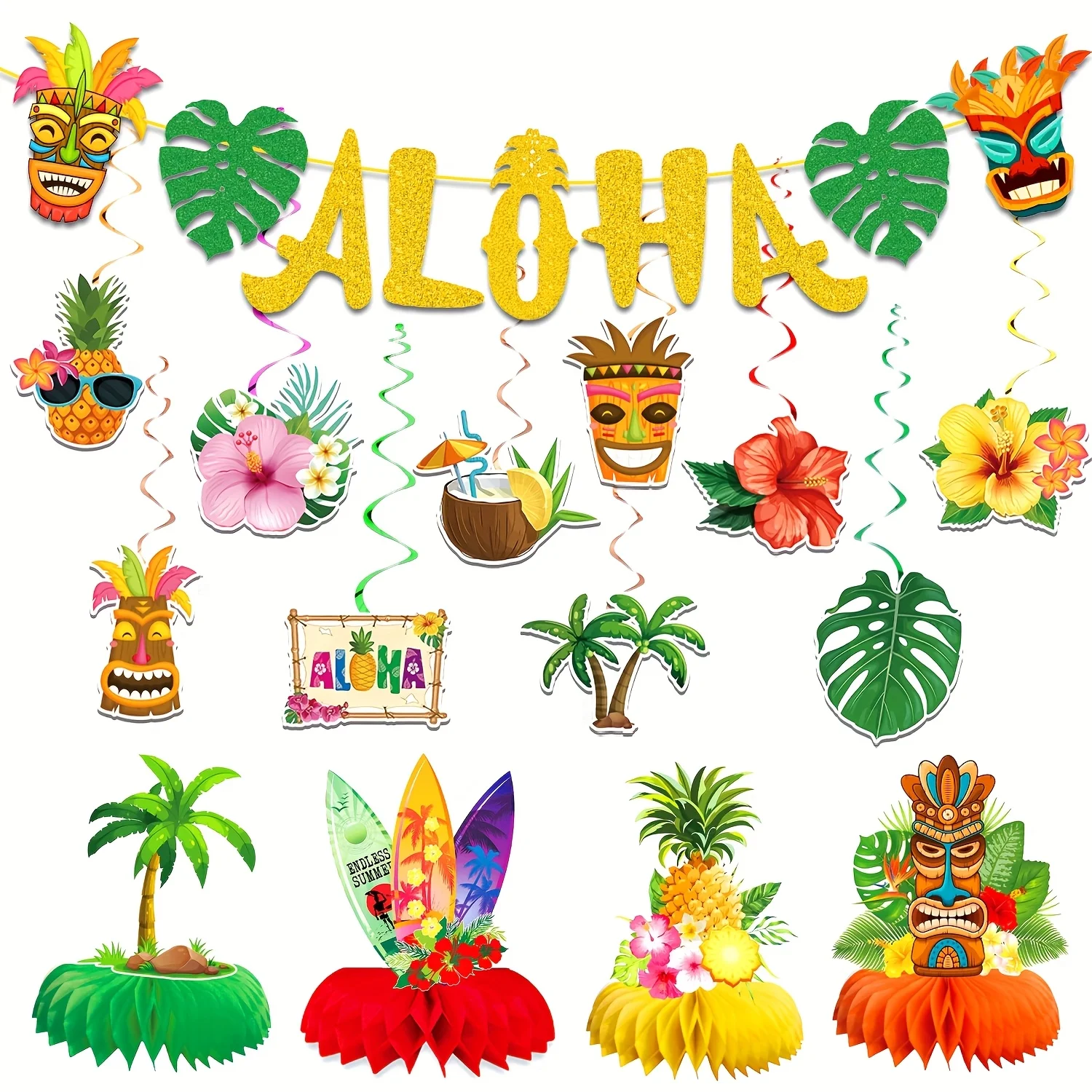 Hawaiian Beach Party Decorations with Banner and Cupcake Toppers for Birthday Party Supplies and Event Decoration,Tropical Luau。
Hawaiian Beach Party Decorations with Banner and Cupcake Toppers for Birthday Party Supplies and Event Decoration,Tropical Luau。