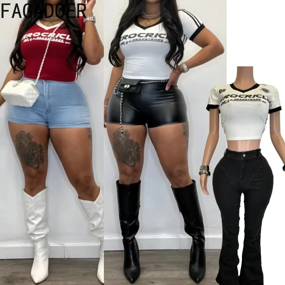 FAGADOER Retro American Letter Print Slim Tshirts Women Short Sleeve Stripe Stitching Tops Fashion Y2K Sporty Trend Streetwear
FAGADOER Retro American Letter Print Slim Tshirts Women Short Sleeve Stripe Stitching Tops Fashion Y2K Sporty Trend Streetwear