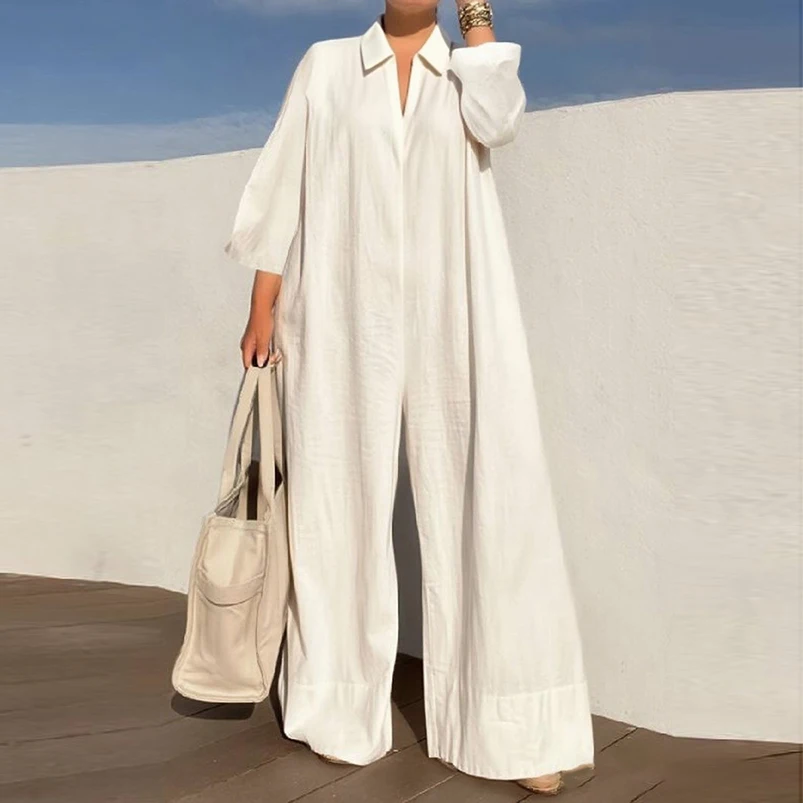 Women's Autumn Srping One Pieces Jumpsuit 2025 New Pockets Party Outfit Wide Leg Long Pant Rompers White V-neck Outfit for Woman
Women's Autumn Srping One Pieces Jumpsuit 2025 New Pockets Party Outfit Wide Leg Long Pant Rompers White V-neck Outfit for Woman