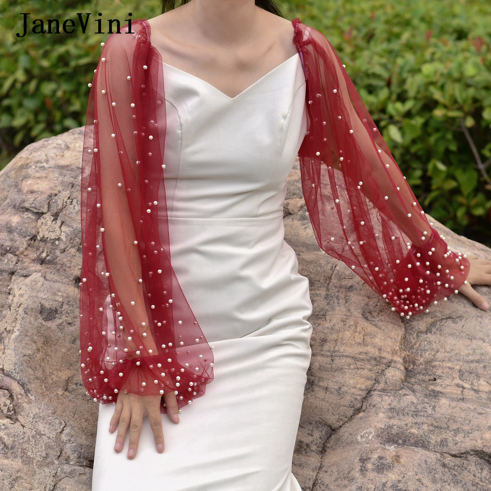 JaneVini 2026 Pearls Long Sleeves Bridal Bolero Fiesta Detachable Sheer Tulle Wedding Cape Wrap Burgundy Puff Sleeve Arm Cover
JaneVini 2026 Pearls Long Sleeves Bridal Bolero Fiesta Detachable Sheer Tulle Wedding Cape Wrap Burgundy Puff Sleeve Arm Cover