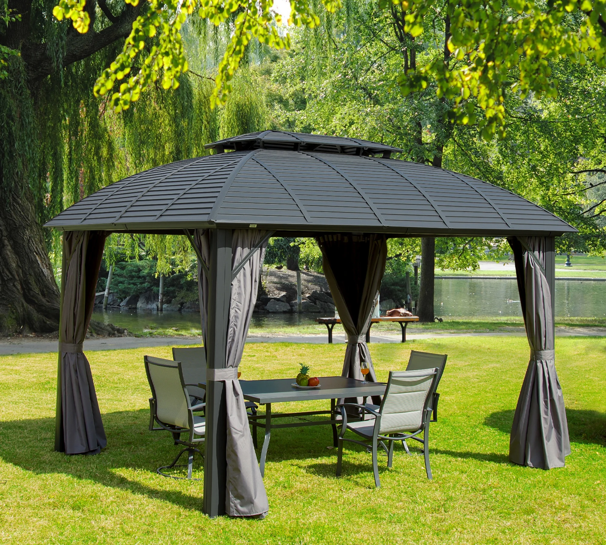Outdoor Waterproof Aluminum Frame Garden Hardtop Gazebo with Roof Canopy Metal Pavilion Pergola for Parks & Gardens
Outdoor Waterproof Aluminum Frame Garden Hardtop Gazebo with Roof Canopy Metal Pavilion Pergola for Parks & Gardens