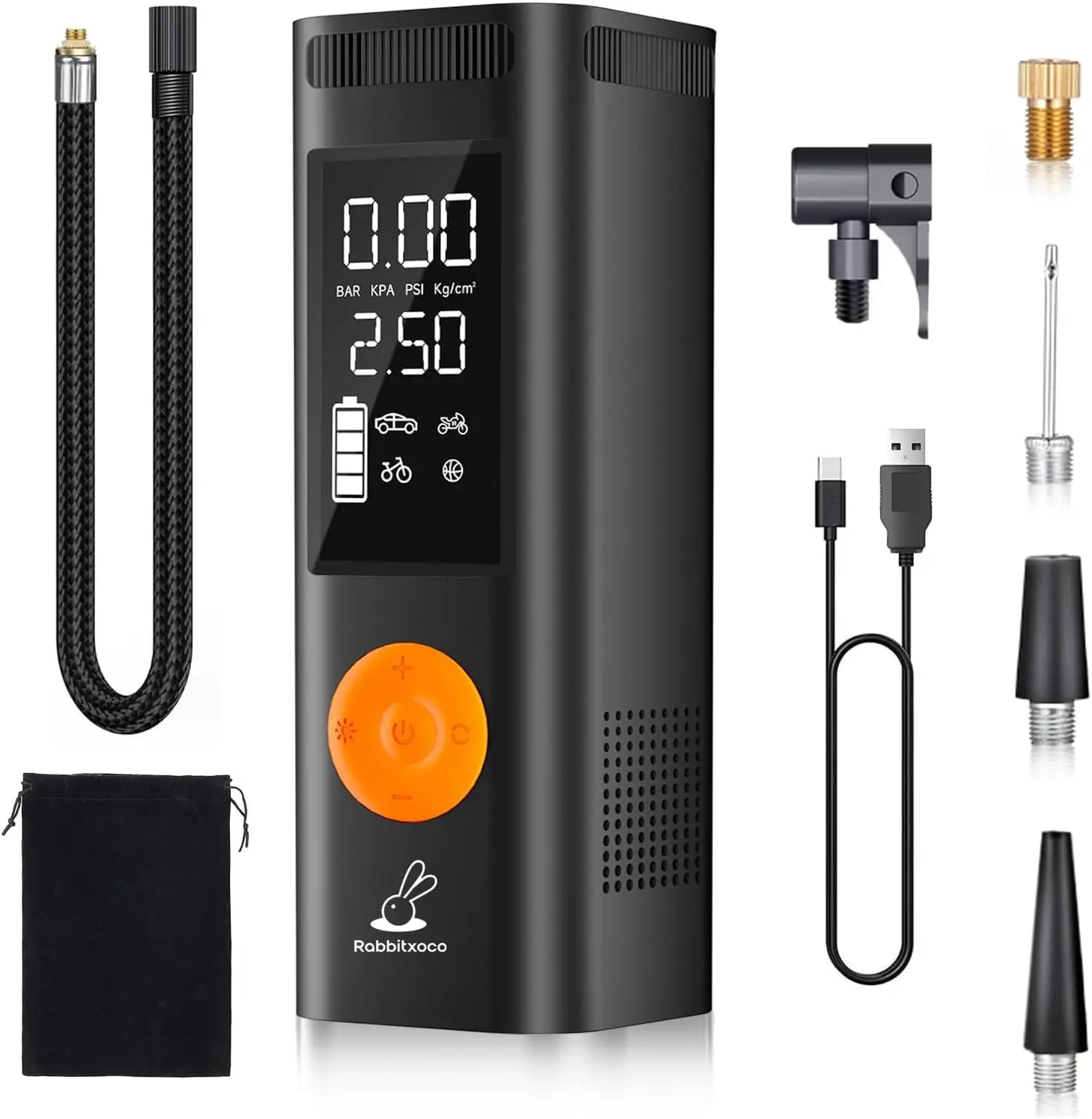 Portable Tire Inflator 150PSI - Digital Air Pump for Car, SUV, Bike - Fast, Smart AutoOff Air Compressor (Orange)
Portable Tire Inflator 150PSI - Digital Air Pump for Car, SUV, Bike - Fast, Smart AutoOff Air Compressor (Orange)