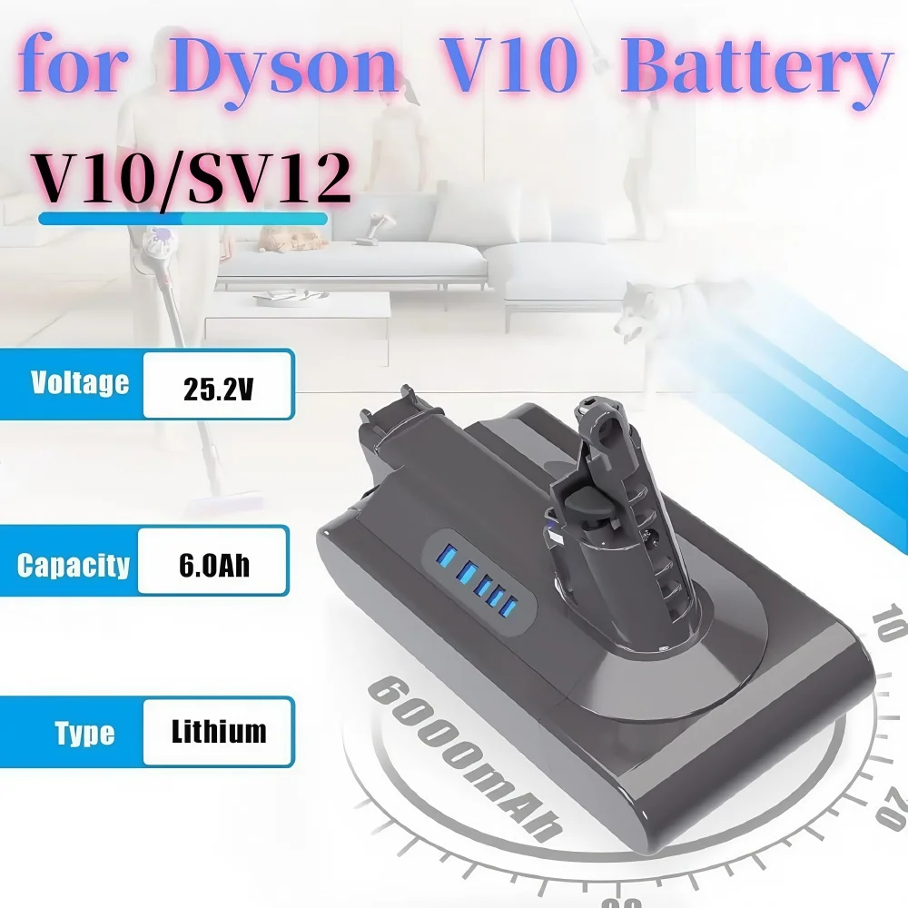 25.2V 6000mAh/8000mAh Battery for Dyson V10/V10Animal/Absolute,High Capacity Replacement Compatible with Cordless Vacuum Cleaner 
25.2V 6000mAh/8000mAh Battery for Dyson V10/V10Animal/Absolute,High Capacity Replacement Compatible with Cordless Vacuum Cleaner