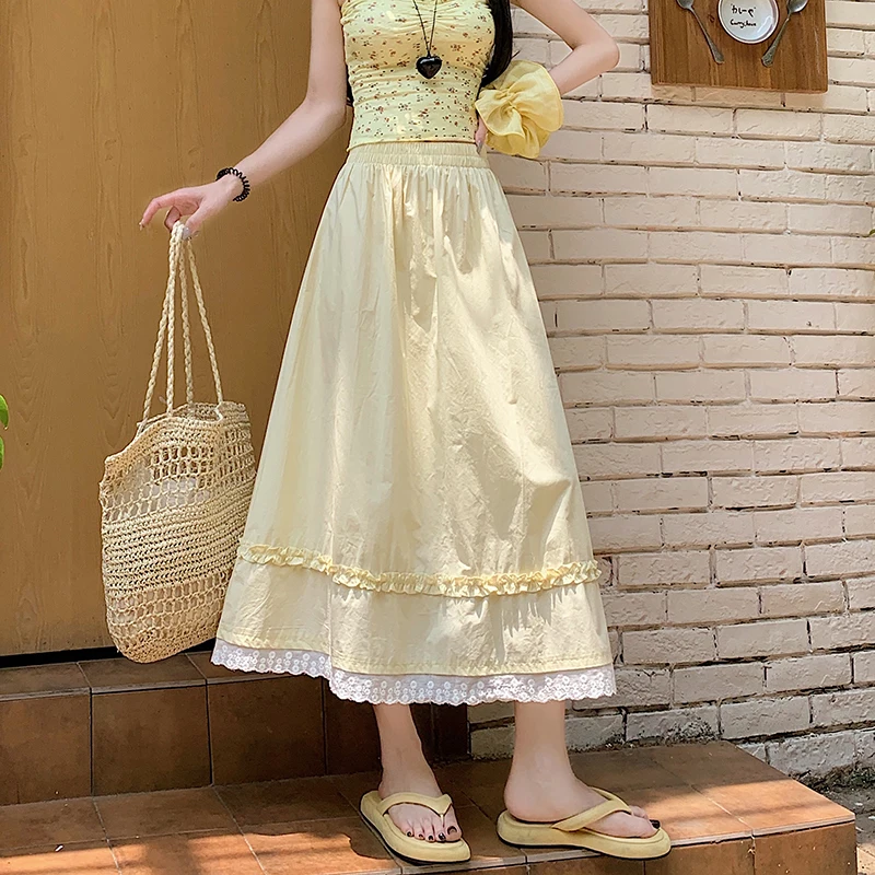 New Spring Summer Women High Waist Slim Long Skirt Fresh Style Sweet Edible Tree Fungus Patchwork Lace Big Hem Umbrella Skirt
New Spring Summer Women High Waist Slim Long Skirt Fresh Style Sweet Edible Tree Fungus Patchwork Lace Big Hem Umbrella Skirt