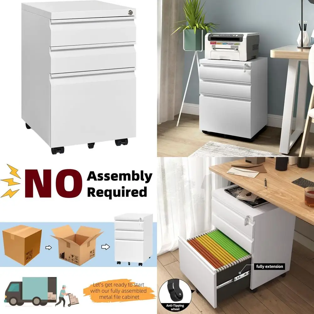 Portable Lockable 3-Drawer File Cabinet with Wheels for Home Office, Suitable for A4/Letter/Legal, Fully Assembled, White
Portable Lockable 3-Drawer File Cabinet with Wheels for Home Office, Suitable for A4/Letter/Legal, Fully Assembled, White