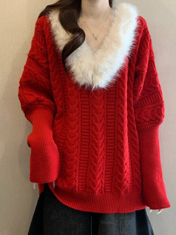 Red Knitted Sweater Women's V-Neck Mink Collar plus Size Medium Length Top Spring Early 2026 New Style Comfortable Soft Material
Red Knitted Sweater Women's V-Neck Mink Collar plus Size Medium Length Top Spring Early 2026 New Style Comfortable Soft Material