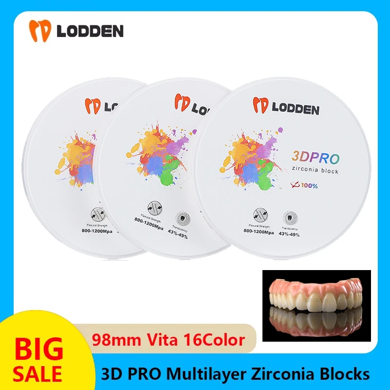 3D PRO Dental Multilayer Zirconia Blocks Teeth Restoration Zirconia Disc Material Vita 16 Colors for Dental Lab CAD/CAM 98mm
3D PRO Dental Multilayer Zirconia Blocks Teeth Restoration Zirconia Disc Material Vita 16 Colors for Dental Lab CAD/CAM 98mm
