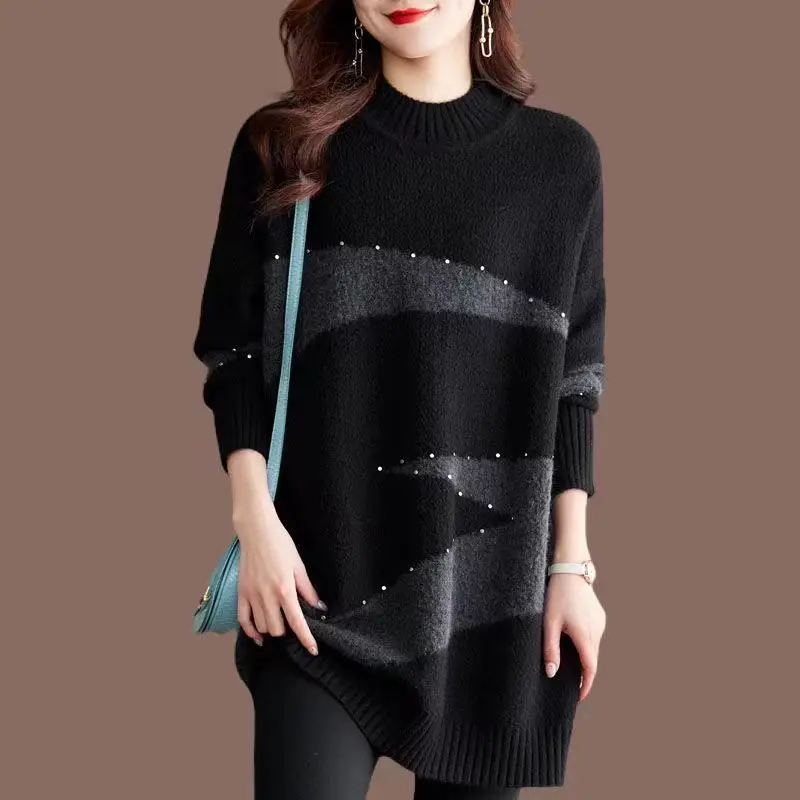 High-quality Sweater Coat Women Winter 2026 New Bottoming Shirt Beaded Lazy Knitwear Thicken Semi-Turtleneck Ladies Pullover Top
High-quality Sweater Coat Women Winter 2026 New Bottoming Shirt Beaded Lazy Knitwear Thicken Semi-Turtleneck Ladies Pullover Top