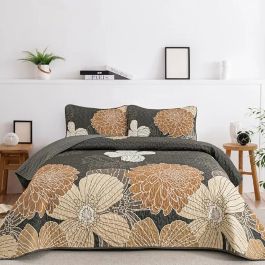 3 Pieces Floral Printed Quilts Set Queen Size All Season Black Brown Lightweight Bedspread Sets with Shams for Bedroom
3 Pieces Floral Printed Quilts Set Queen Size All Season Black Brown Lightweight Bedspread Sets with Shams for Bedroom