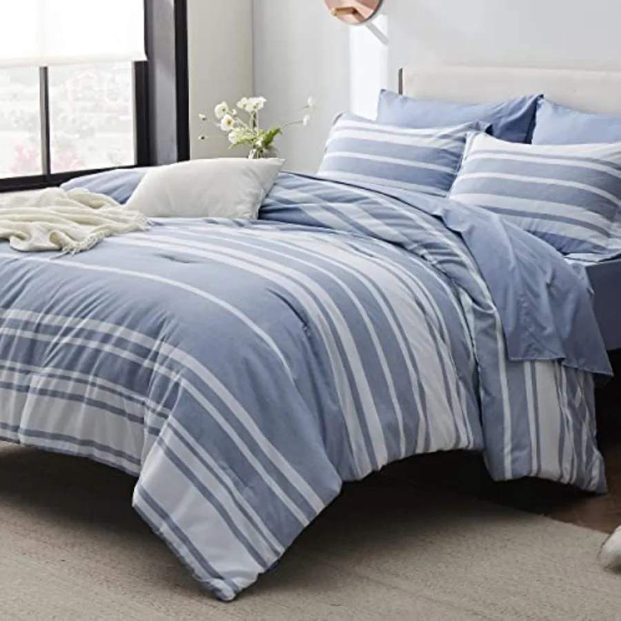 Comforter Set 7 Pieces, Blue Striped Bedding Set for All Seasons, Reversible, Cationic Dyeing Bed in a Bag with Comforter, Shee
Comforter Set 7 Pieces, Blue Striped Bedding Set for All Seasons, Reversible, Cationic Dyeing Bed in a Bag with Comforter, Shee