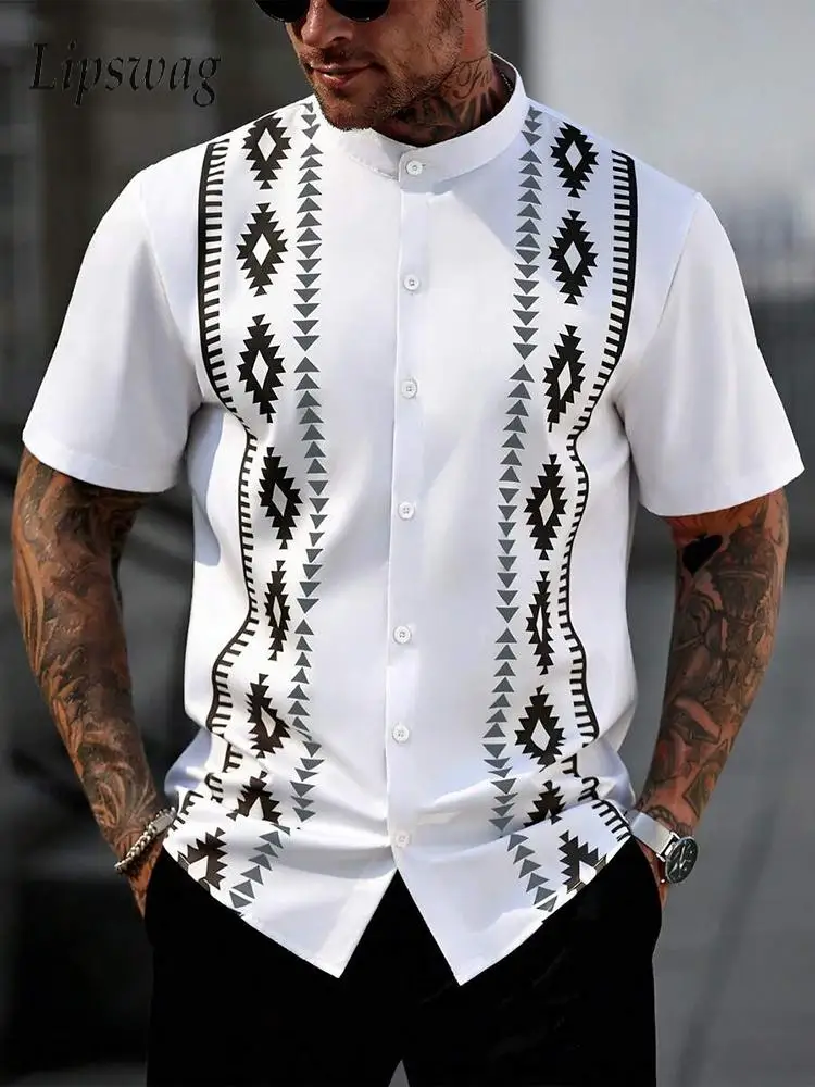 Daily Leisure Mens Short Sleeve Shirts Spring Summer New Casual Pattern Printed Shirt Tops Men Vintage Button Stand Collar Shirt
Daily Leisure Mens Short Sleeve Shirts Spring Summer New Casual Pattern Printed Shirt Tops Men Vintage Button Stand Collar Shirt