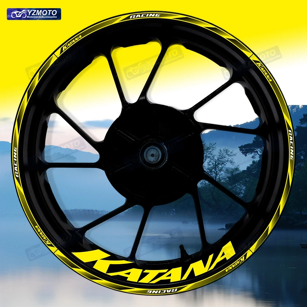 For KATANA Motorcycle 17 Inch Front And Rear Wheel Sticker Hub Decal Reflective Waterproof Racing Decorative Rim Stickers