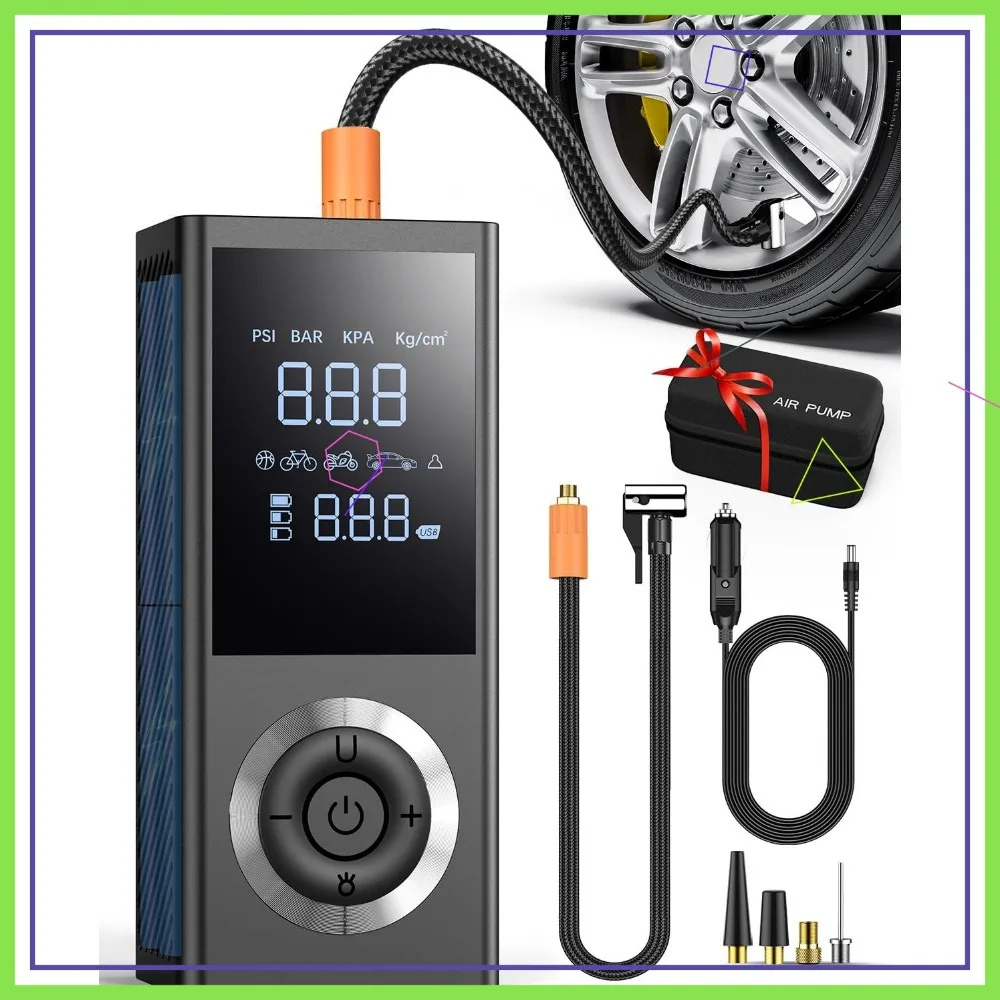 Портативный воздушный компрессор с цифровым манометром, 150 фунтов на квадратный дюйм для автомобильных шин, светодиодный светильник, ящик для хранения
Портативный воздушный компрессор с цифровым манометром, 150 фунтов на квадратный дюйм для автомобильных шин, светодиодный светильник, ящик для хранения