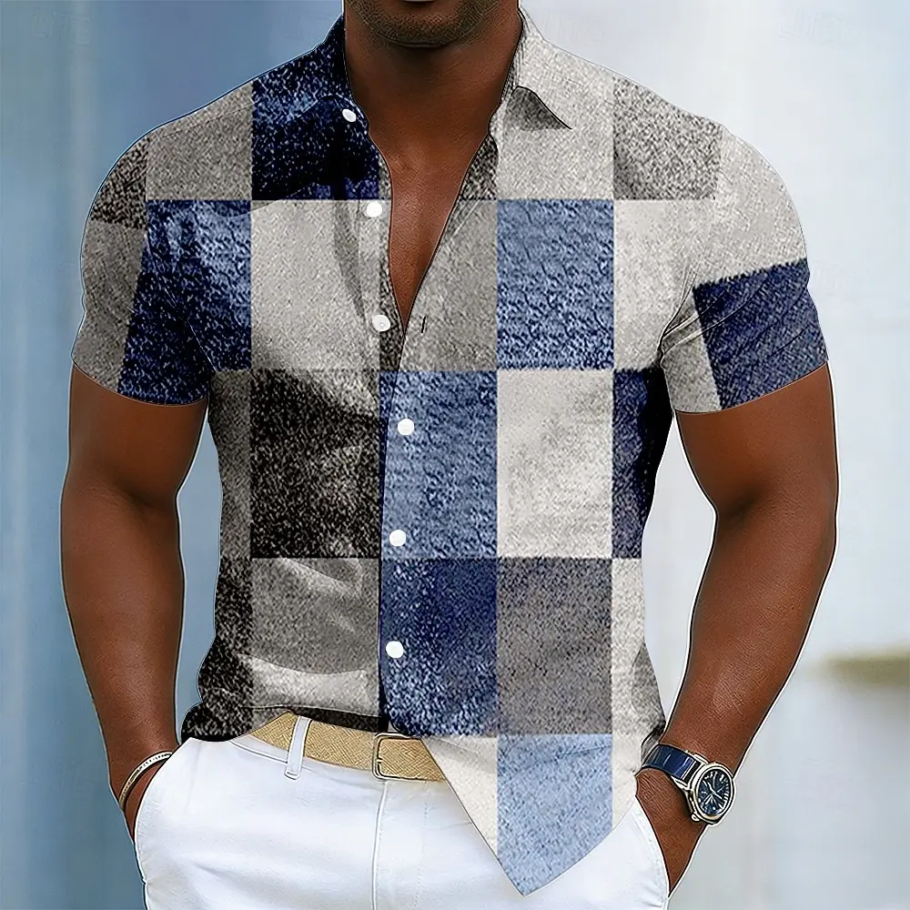 Patchwork Men's Shirt, Casual Daily Outdoor Geometric Color Block 3D Print Short Sleeve Button Up, Spring & Summer Holiday Wear
Patchwork Men's Shirt, Casual Daily Outdoor Geometric Color Block 3D Print Short Sleeve Button Up, Spring & Summer Holiday Wear