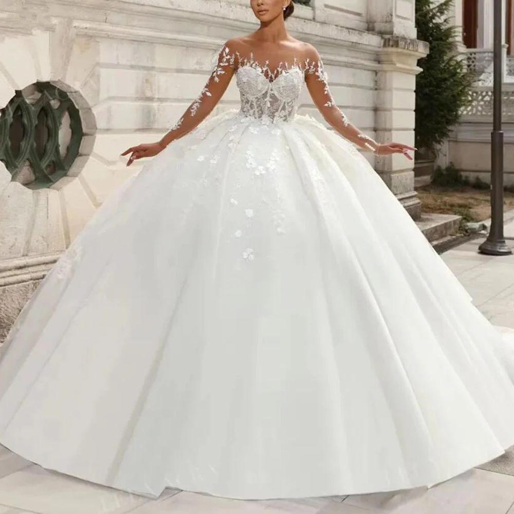 Romantic Ball Gown Wedding Dresses Illusion O Neck Long Sleeves Bridal Gowns Customized Bride Marriage Clothing robes de soirée
Romantic Ball Gown Wedding Dresses Illusion O Neck Long Sleeves Bridal Gowns Customized Bride Marriage Clothing robes de soirée