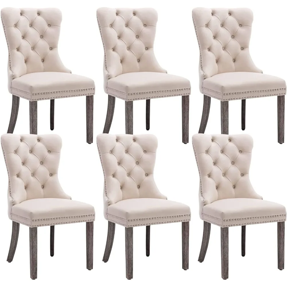 Velvet Dining Chairs Set of 6, Tufted Dining Room Chairs with Nailhead Ring Pull Trim, Upholstered Dining Chairs
Velvet Dining Chairs Set of 6, Tufted Dining Room Chairs with Nailhead Ring Pull Trim, Upholstered Dining Chairs