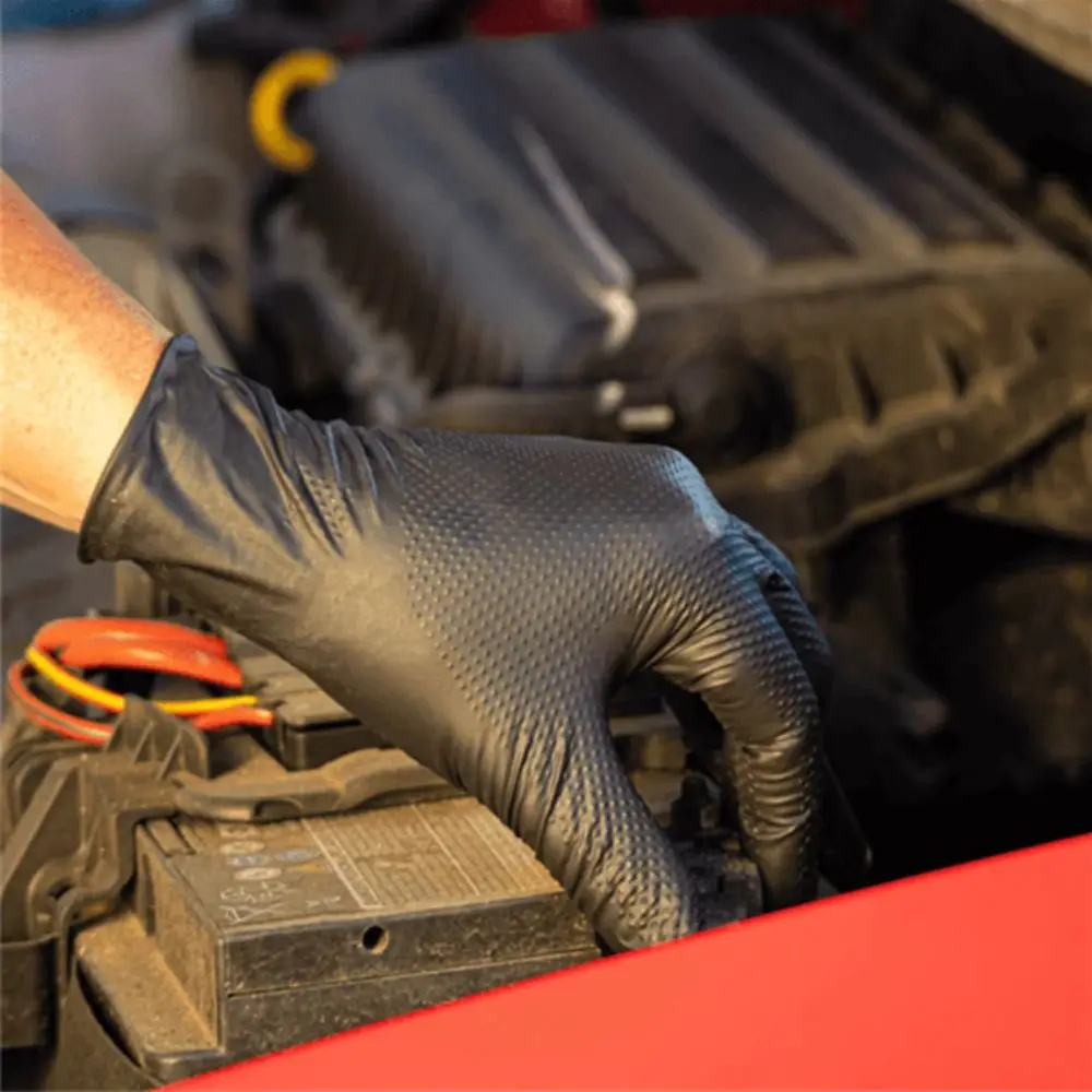 Industrial Black Color Nitrile Gloves Diamond Textured Raised Texture Heavy Duty Gloves Latex Free Disposable Gloves Men Use
Industrial Black Color Nitrile Gloves Diamond Textured Raised Texture Heavy Duty Gloves Latex Free Disposable Gloves Men Use