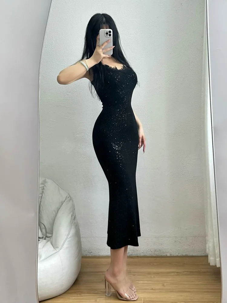 Spicy Girl Sexy Lace Splicing Low Collar Sling Dress Women Summer High Waisted Slim Wrapped Buttocks Fishtail Long Dress 8BL1
Spicy Girl Sexy Lace Splicing Low Collar Sling Dress Women Summer High Waisted Slim Wrapped Buttocks Fishtail Long Dress 8BL1