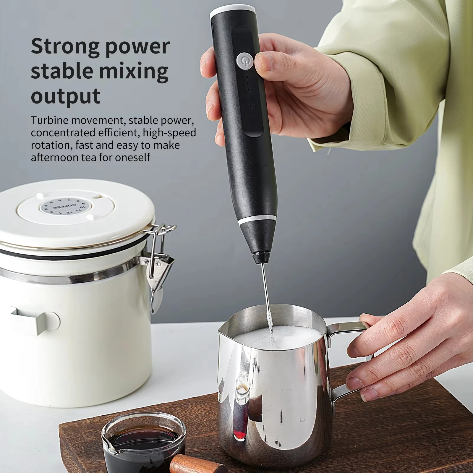 Wireless charging milk frother, egg beater, 3-speed electric blender, coffee frother, cream maker, food mixer 
Wireless charging milk frother, egg beater, 3-speed electric blender, coffee frother, cream maker, food mixer