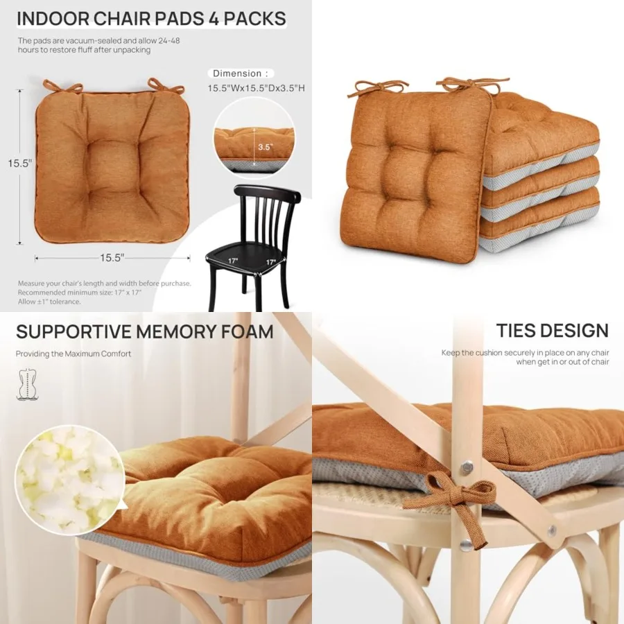 Memory Foam Chair Cushions Set of 4, 15.5"x15.5"x3.5" Indoor & Outdoor Seat Pads for Dining, Kitchen, Office, Patio Chairs - Terracotta
Memory Foam Chair Cushions Set of 4, 15.5"x15.5"x3.5" Indoor & Outdoor Seat Pads for Dining, Kitchen, Office, Patio Chairs - Terracotta