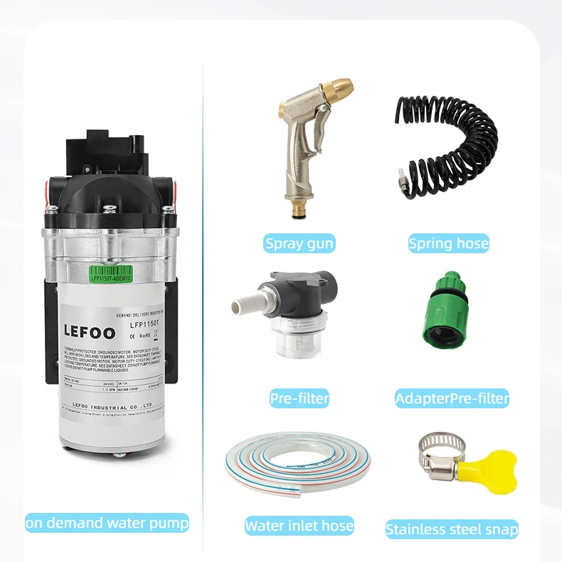 LEFOO 12VDC on Demand Water Pump RV Fresh Water Pump 5 Meter Range Flushing Pump Set for Portable Washdown System
LEFOO 12VDC on Demand Water Pump RV Fresh Water Pump 5 Meter Range Flushing Pump Set for Portable Washdown System