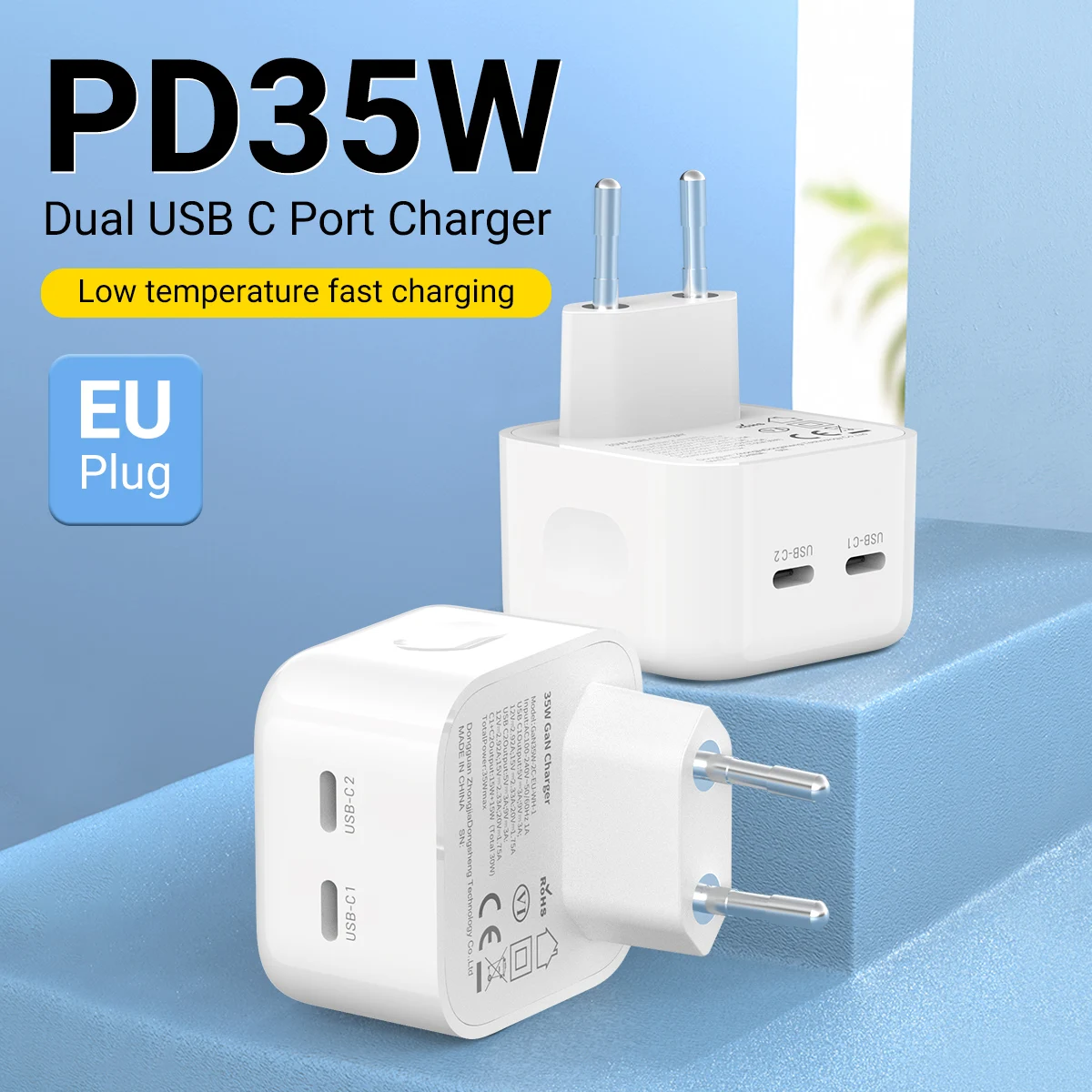 Dual Type-C 35W Fast Charger European Standard Power Adapter with Intelligent Temperature Control -EU Plug
Dual Type-C 35W Fast Charger European Standard Power Adapter with Intelligent Temperature Control -EU Plug