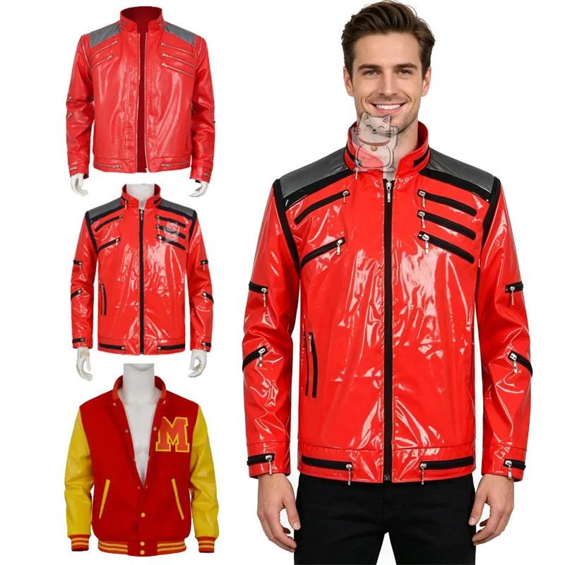 Movie POP Michael cosplay outerwear red leather jacket stage performance Easter Halloween costume red and yellow baseball
Movie POP Michael cosplay outerwear red leather jacket stage performance Easter Halloween costume red and yellow baseball