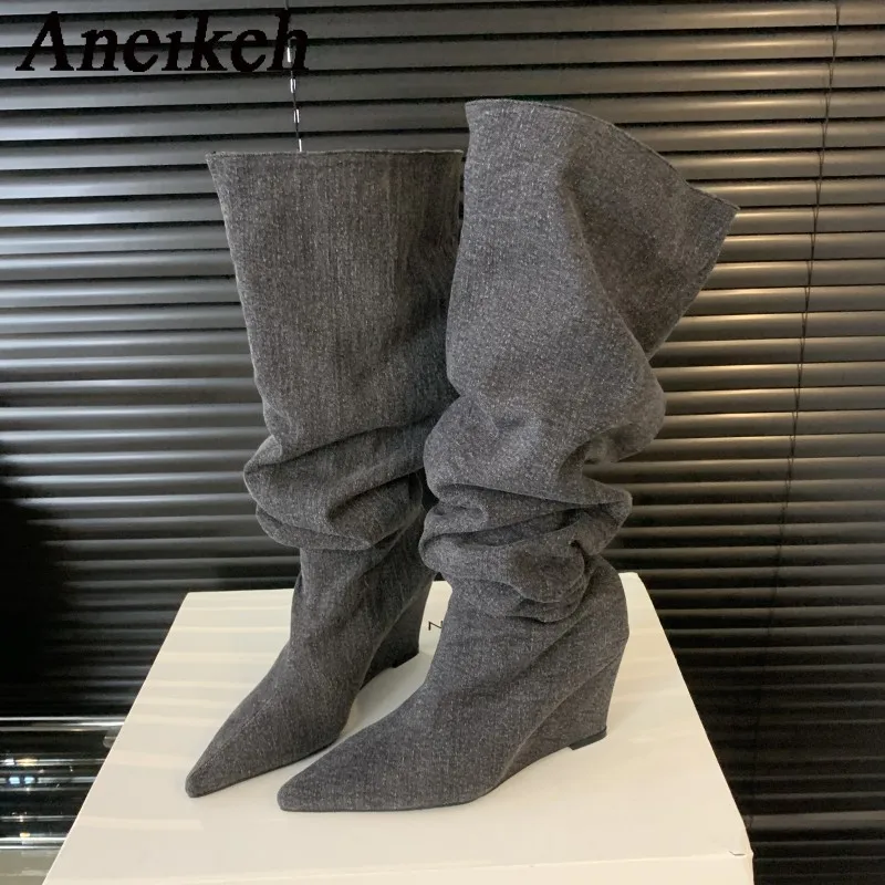 Aneikeh 2024 весна/осень джинсовые босоножки сапоги плиссированные однотонные Женские Элегантные Высокие сапоги до колена на танкетке искусственные Черные слипоны в римском стиле
Aneikeh 2024 весна/осень джинсовые босоножки сапоги плиссированные однотонные Женские Элегантные Высокие сапоги до колена на танкетке искусственные Черные слипоны в римском стиле