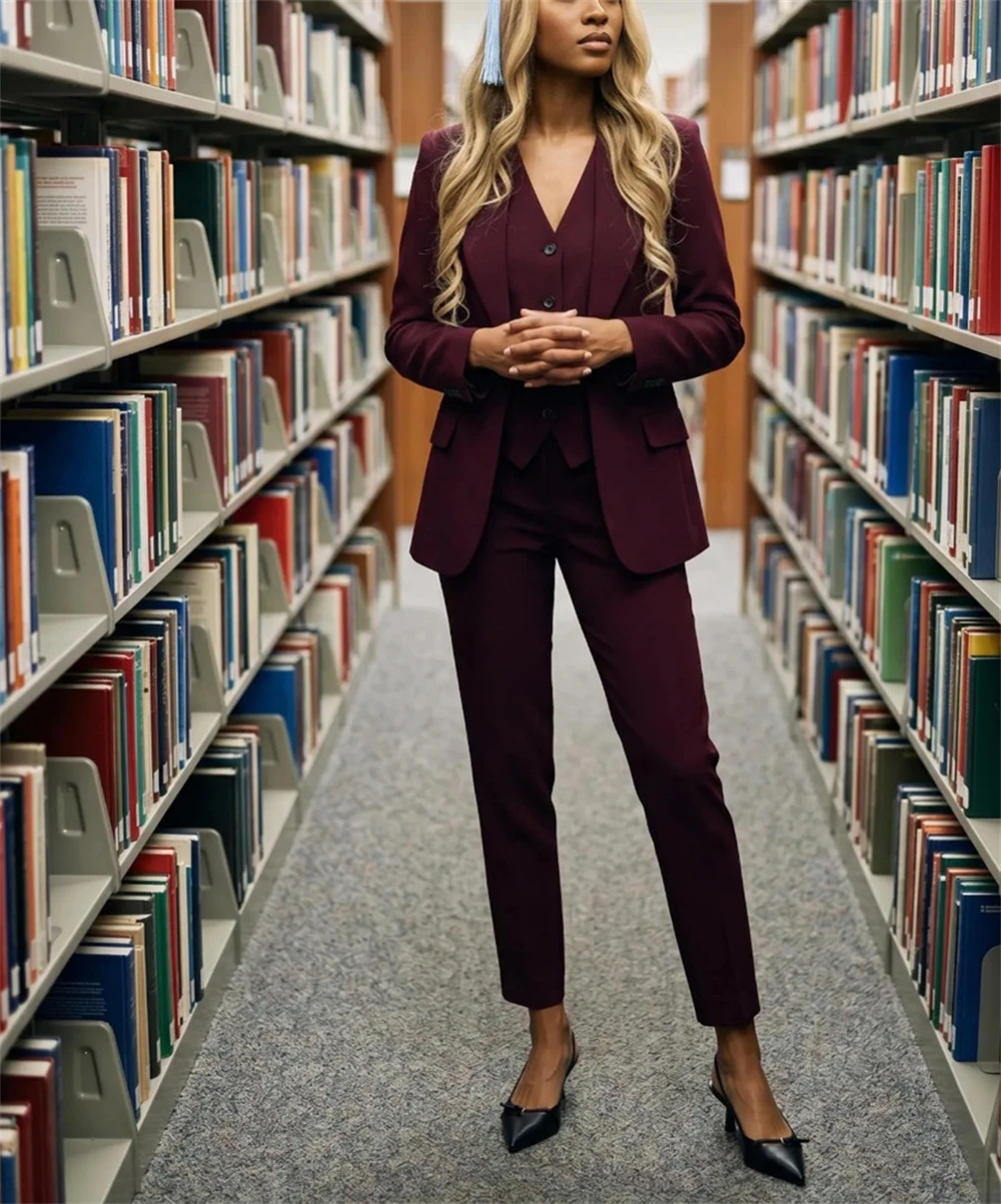 Burgundy Three Pieces Women's Suits 3 Pcs Elegant Slim Fit Business Wear Prom Graduation Suit (Blazer+Vest+Pants)
Burgundy Three Pieces Women's Suits 3 Pcs Elegant Slim Fit Business Wear Prom Graduation Suit (Blazer+Vest+Pants)