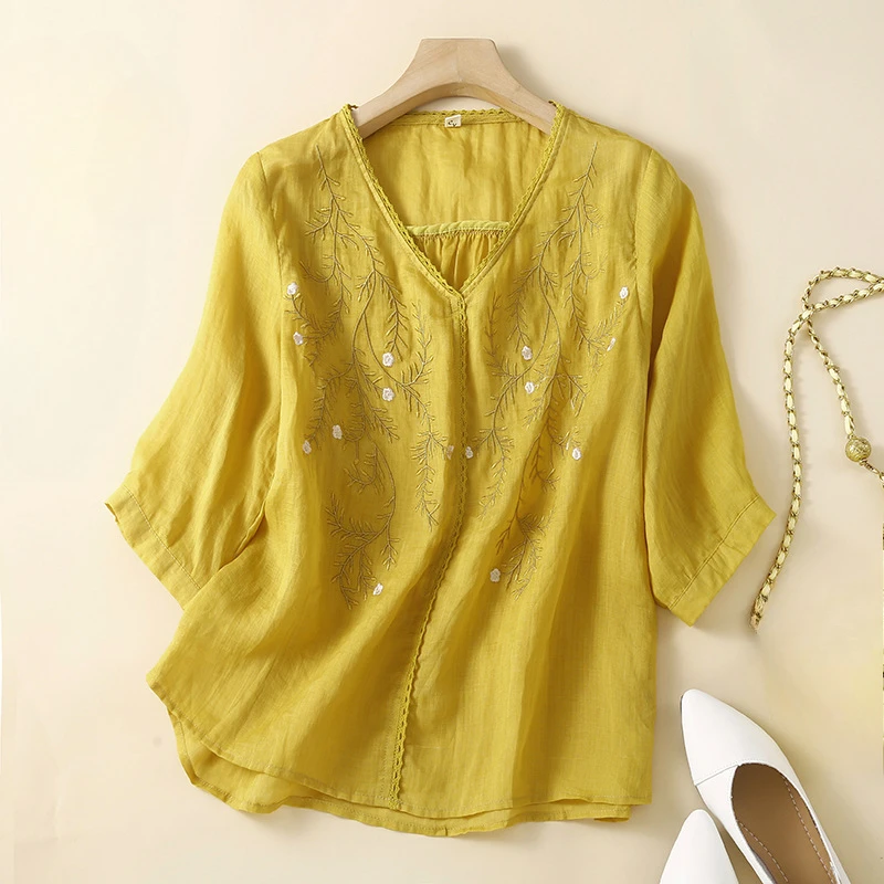 2025 Summer New Casual Vintage Women Loose Purple Yellow Blue White V Neck Linen Top Shirt , Woman Embroidery Tops Shirts
2025 Summer New Casual Vintage Women Loose Purple Yellow Blue White V Neck Linen Top Shirt , Woman Embroidery Tops Shirts