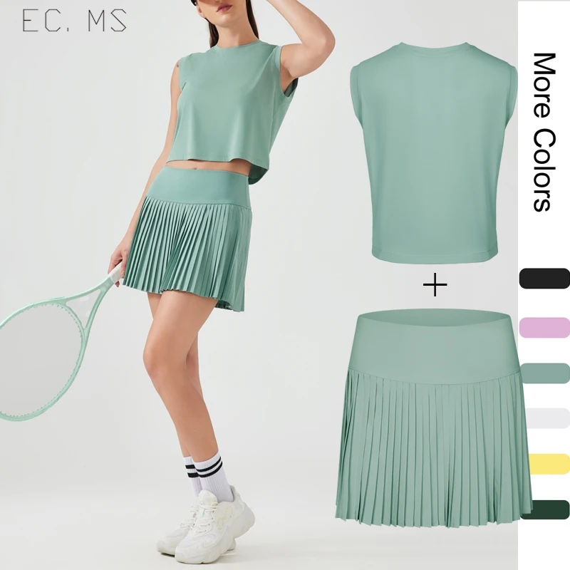 Women Sport Suits Sleeveless Crop Tank and Pleated Skort with Pockets 2in1 Anti-Glare Tennis Badminton Exercise Running Set
Women Sport Suits Sleeveless Crop Tank and Pleated Skort with Pockets 2in1 Anti-Glare Tennis Badminton Exercise Running Set