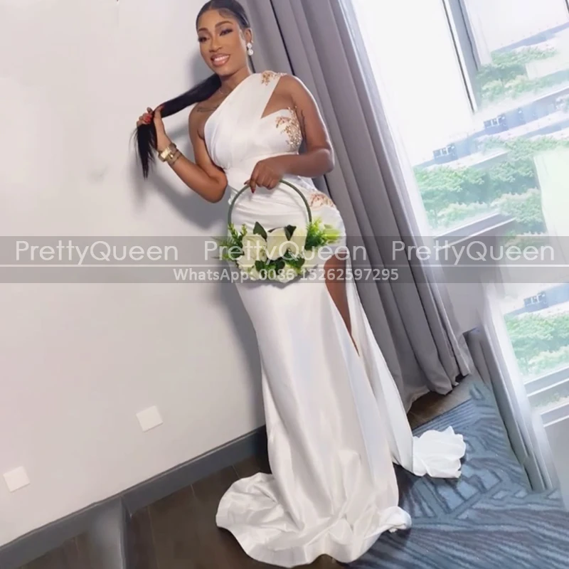 Customized One Shoulder Mermaid Bridesmaid Dresses With Gold Appliques High Split Long Sheath Wedding Party Dress Maid Of Honor
Customized One Shoulder Mermaid Bridesmaid Dresses With Gold Appliques High Split Long Sheath Wedding Party Dress Maid Of Honor