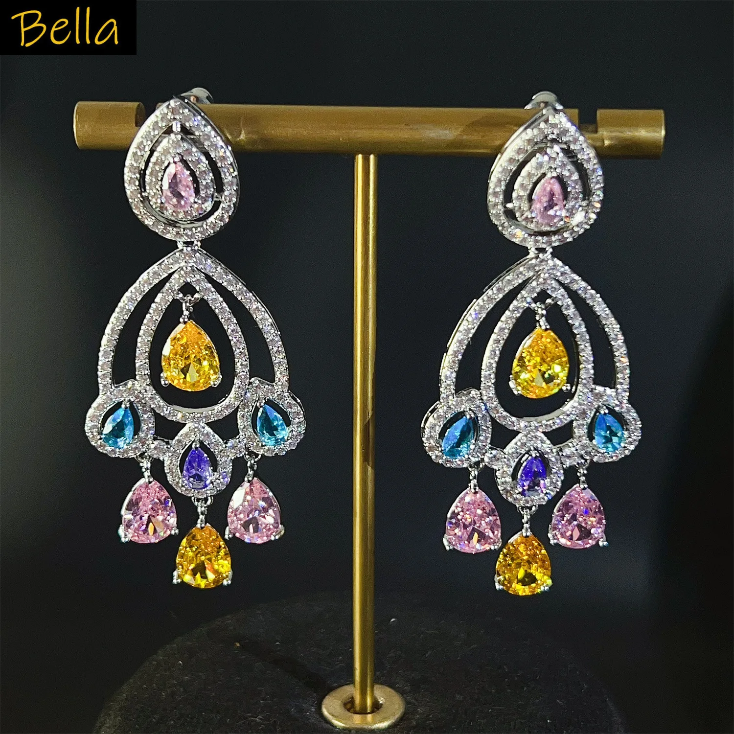 women earrings luxury jewelry shiny zirconia multicolor yellow green water drop tassel dangling earrings for women
women earrings luxury jewelry shiny zirconia multicolor yellow green water drop tassel dangling earrings for women