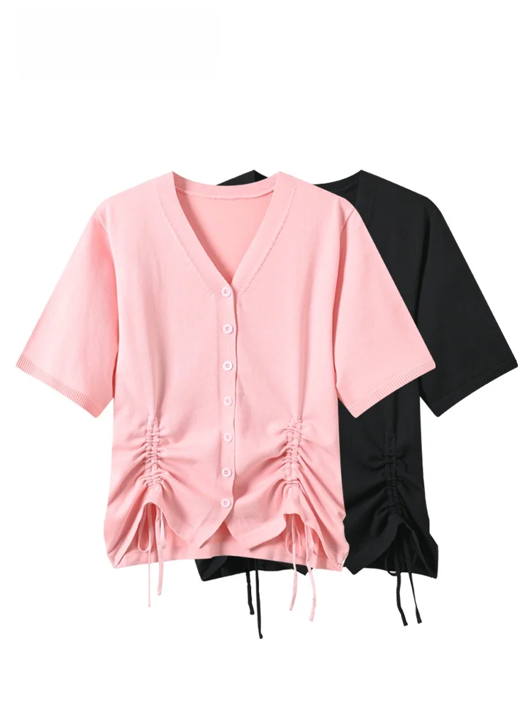Summer New plus Size Women's T-shirt Casual Shoulder Length Short Sleeve Drawstring Loose Fit Cover up Korean Style Ice Silk
Summer New plus Size Women's T-shirt Casual Shoulder Length Short Sleeve Drawstring Loose Fit Cover up Korean Style Ice Silk