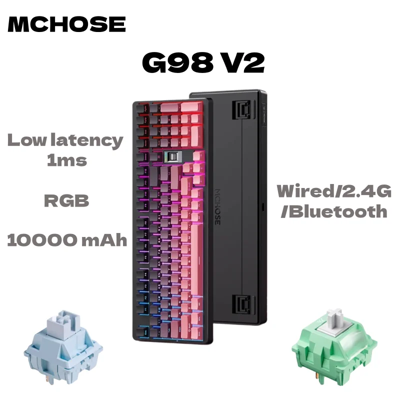 MCHOSE G98 V2 Wireless Mechanical Gaming Keyboard Tri-Mode Custom Hot Swappable Gasket Linear Switches PBT Keycaps RGB LED
MCHOSE G98 V2 Wireless Mechanical Gaming Keyboard Tri-Mode Custom Hot Swappable Gasket Linear Switches PBT Keycaps RGB LED