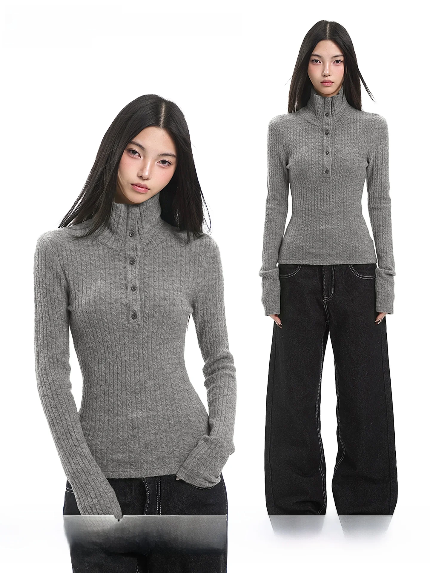 UNCMHISEX Американский женский свитер с высоким воротником и узором косы, осенне-зимний, приталенный, на пуговицах, повседневный, с длинными рукавами
UNCMHISEX Американский женский свитер с высоким воротником и узором косы, осенне-зимний, приталенный, на пуговицах, повседневный, с длинными рукавами