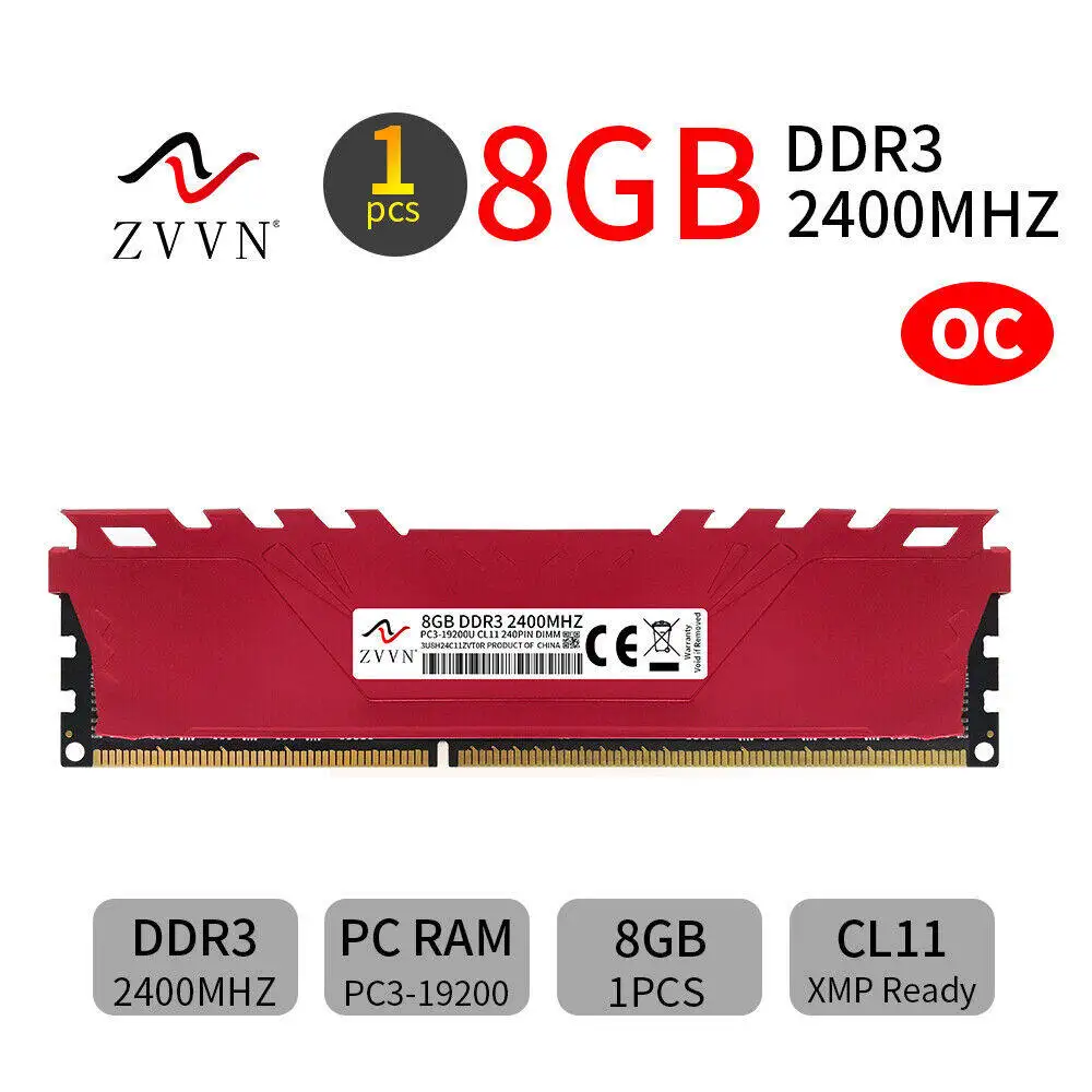 8GB DDR3 2400MHz OC PC3-19200 240Pin Overclocking Desktop XMP PC Memory ZVVN Red
8GB DDR3 2400MHz OC PC3-19200 240Pin Overclocking Desktop XMP PC Memory ZVVN Red