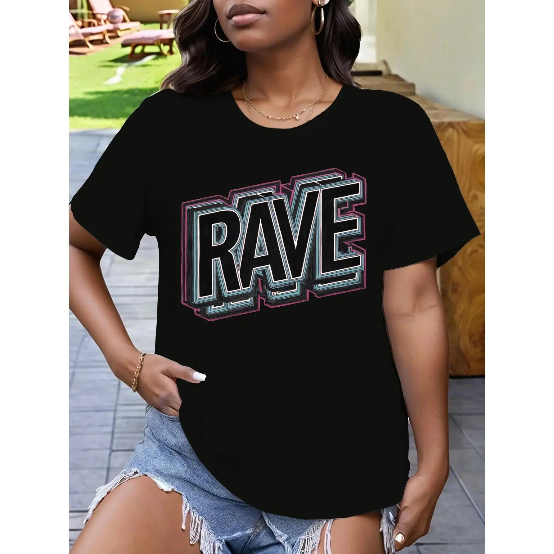 Graphic Women'sCasual Sports T-Shirt - Bold Geometric Print Short Sleeve Top, Machine Washable & All-Season Comfort, Party Attir
Graphic Women'sCasual Sports T-Shirt - Bold Geometric Print Short Sleeve Top, Machine Washable & All-Season Comfort, Party Attir