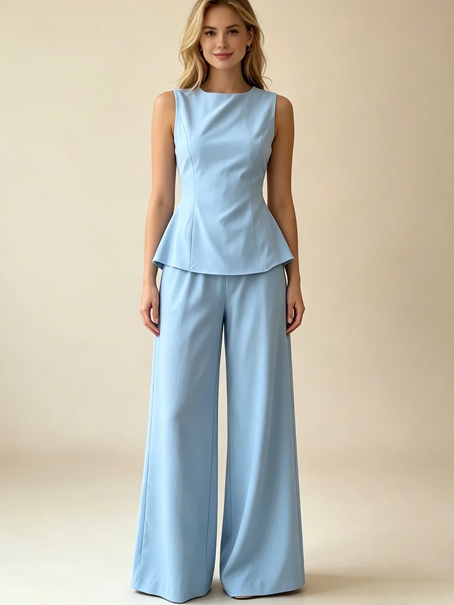 2026 Women Elegant Back Tie Sleeveless Peplum Top + Wide Leg Pants 2 Piece Casual Set
2026 Women Elegant Back Tie Sleeveless Peplum Top + Wide Leg Pants 2 Piece Casual Set