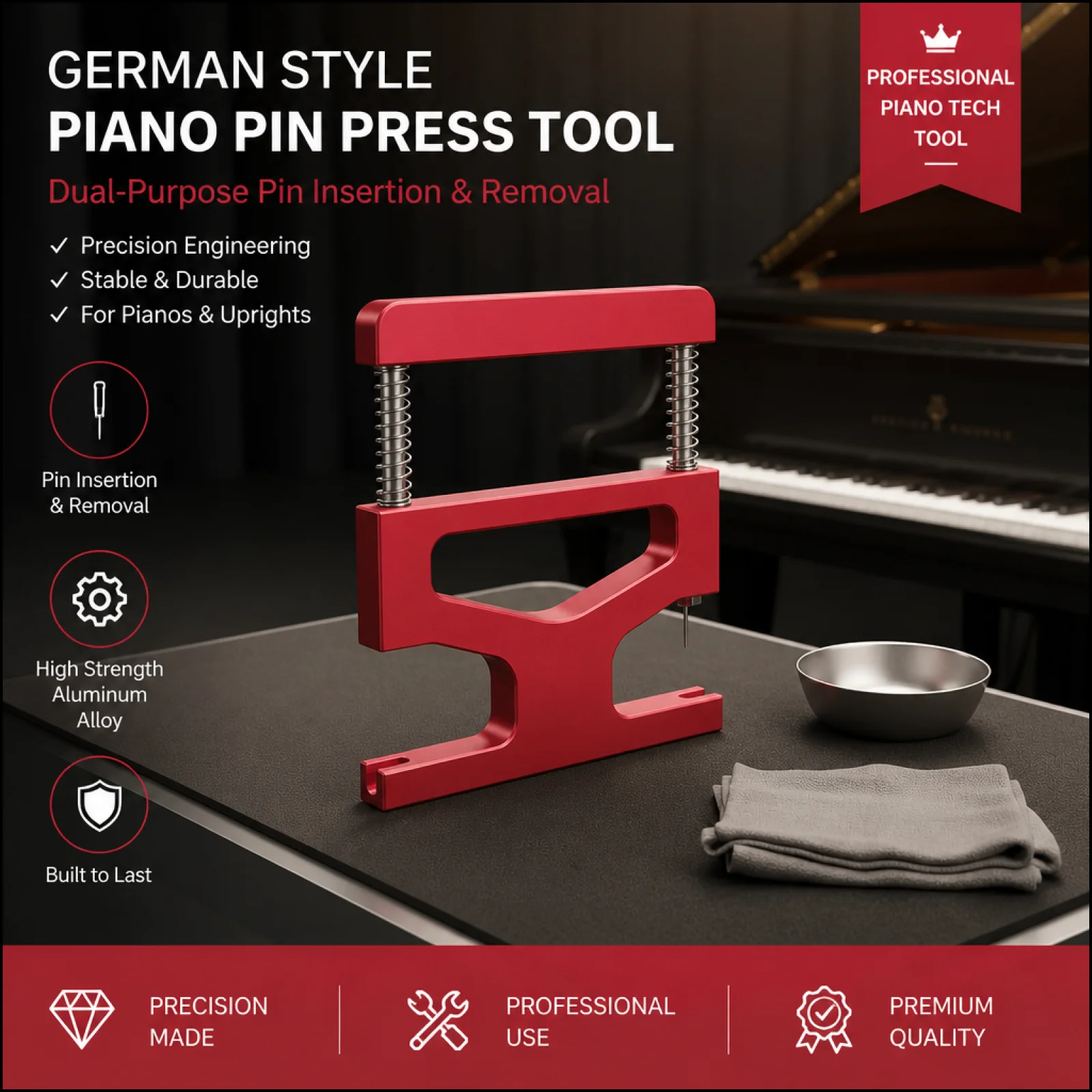 Piano Pin Installer Extractor Aluminum Steel Tool Tuning Regulation Device for Busy Piano Technicians and Repair Workers