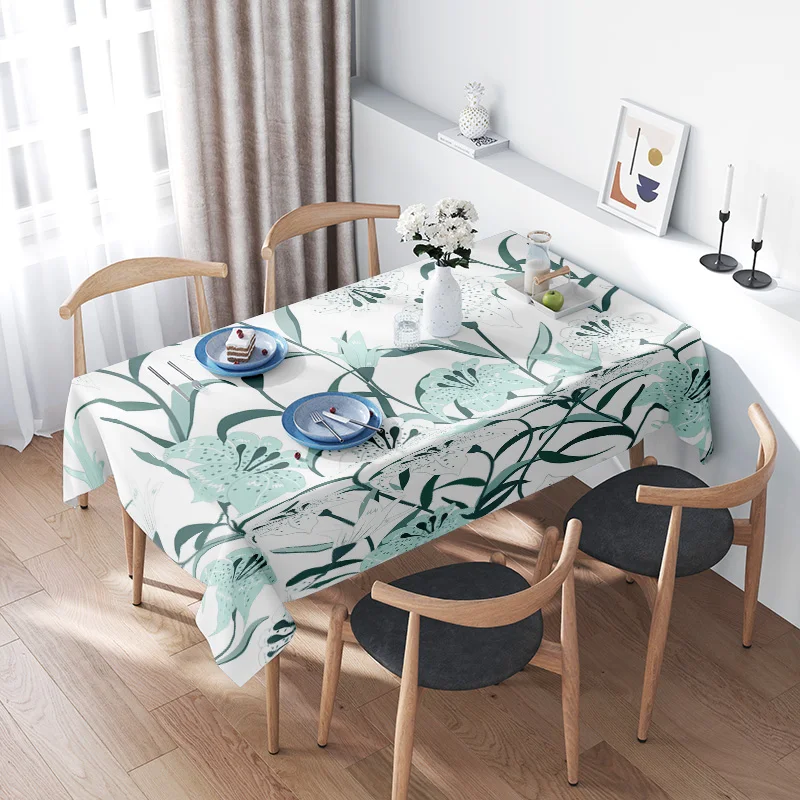 Modern Floral Tablecloth: Elegant Green White Flower Printed Rectangular Dining Cover for Home Decor Beautiful Fabric Design, Pe
Modern Floral Tablecloth: Elegant Green White Flower Printed Rectangular Dining Cover for Home Decor Beautiful Fabric Design, Pe