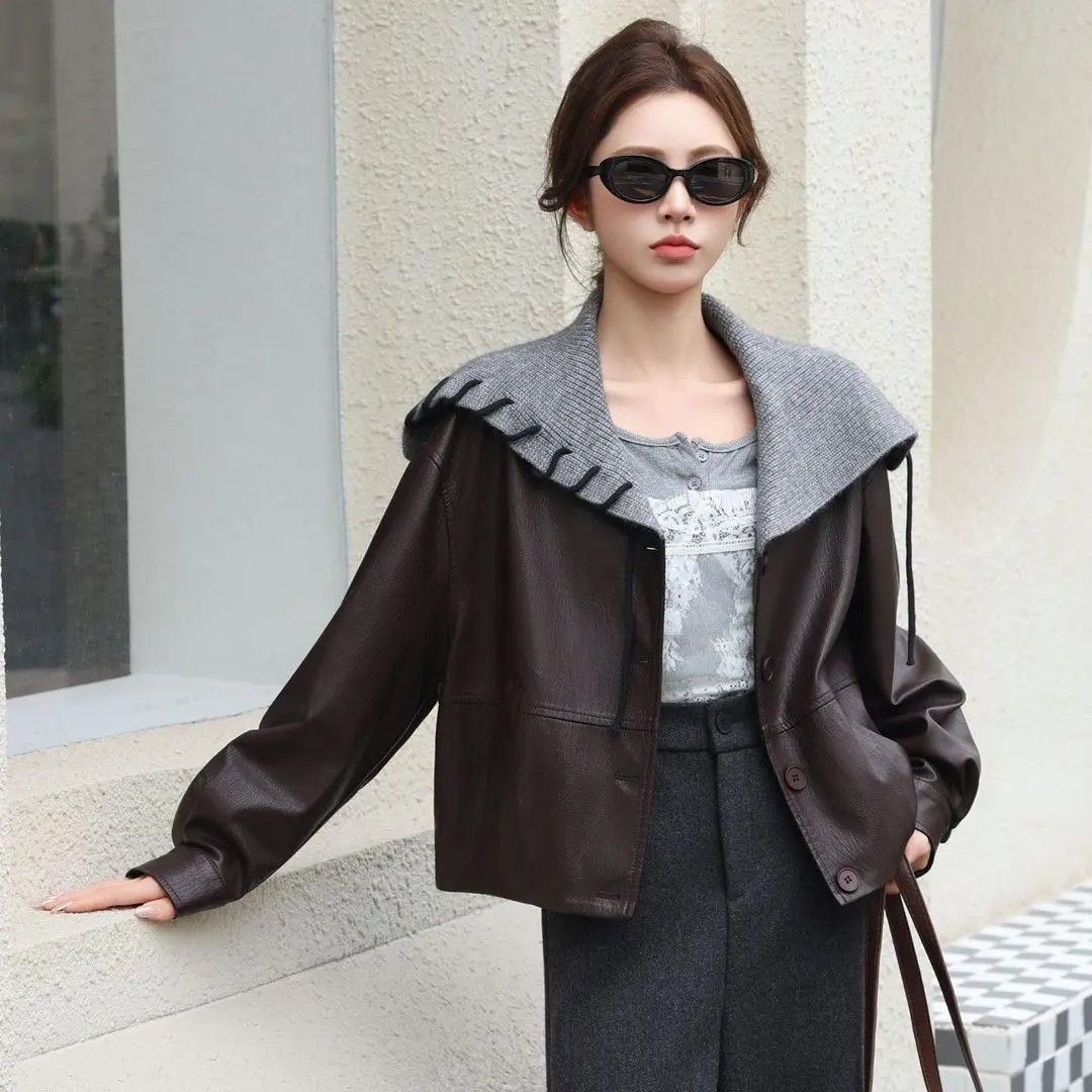 Korean Design Sense Navy Collar Leather Jacket Women's 2025 Autumn New Casual Loose Short PU Leather Coat Coffee Black Outwear
Korean Design Sense Navy Collar Leather Jacket Women's 2025 Autumn New Casual Loose Short PU Leather Coat Coffee Black Outwear