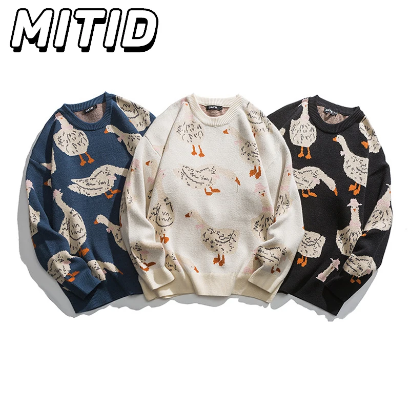 Autumn Winter Cartoon Goose Pullover Sweaters Men and Women Casual Loose Round Neck Knitwear Couple Oversized Knitted Sweater
Autumn Winter Cartoon Goose Pullover Sweaters Men and Women Casual Loose Round Neck Knitwear Couple Oversized Knitted Sweater